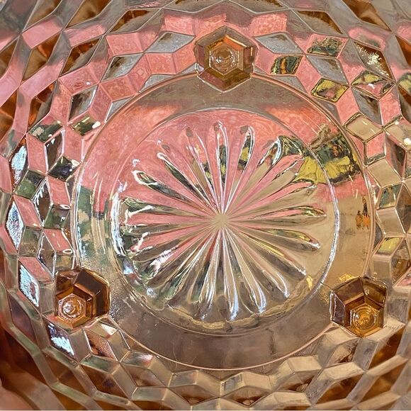 Vintage Large Pink Depression Glass Footed Bowl Cubed Pattern Salad Bowl - Picture 6 of 9